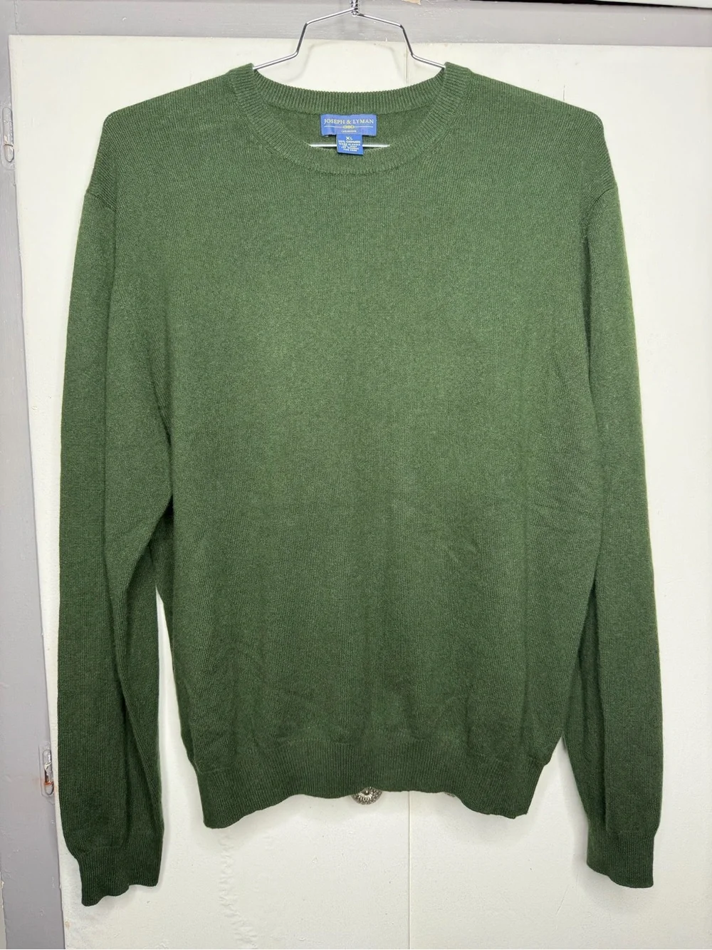 Joseph & Lyman Sweater Mens XL 100% Cashmere Preppy Crewneck Olive Green
